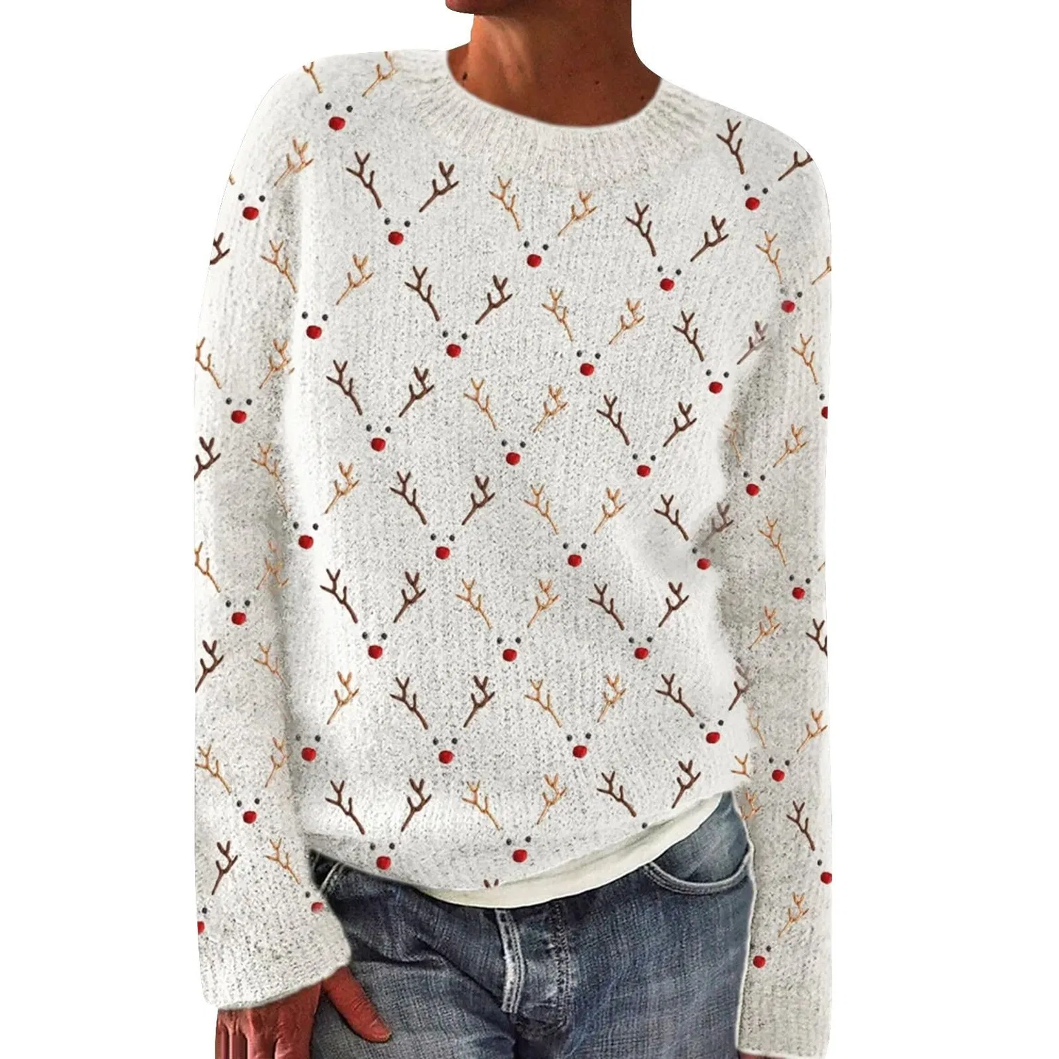 Женский свитер оверсайз с жаккардовым узором Fair Isle HUIFUAO, Z23 White