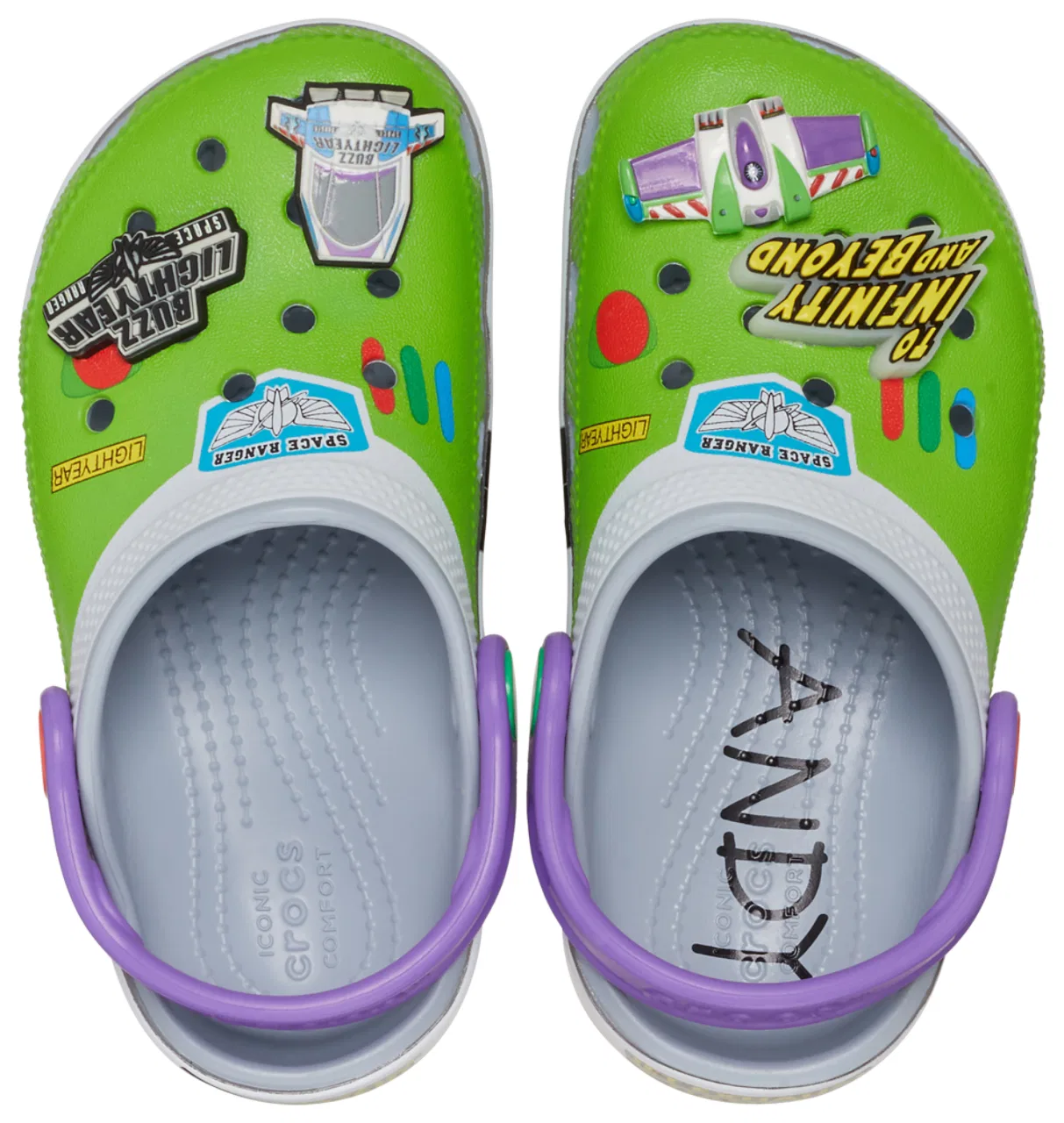 Сабо для мальчиков Toy Story Buzz Classic Clogs Crocs, зеленый/фиолетовый — фото 4