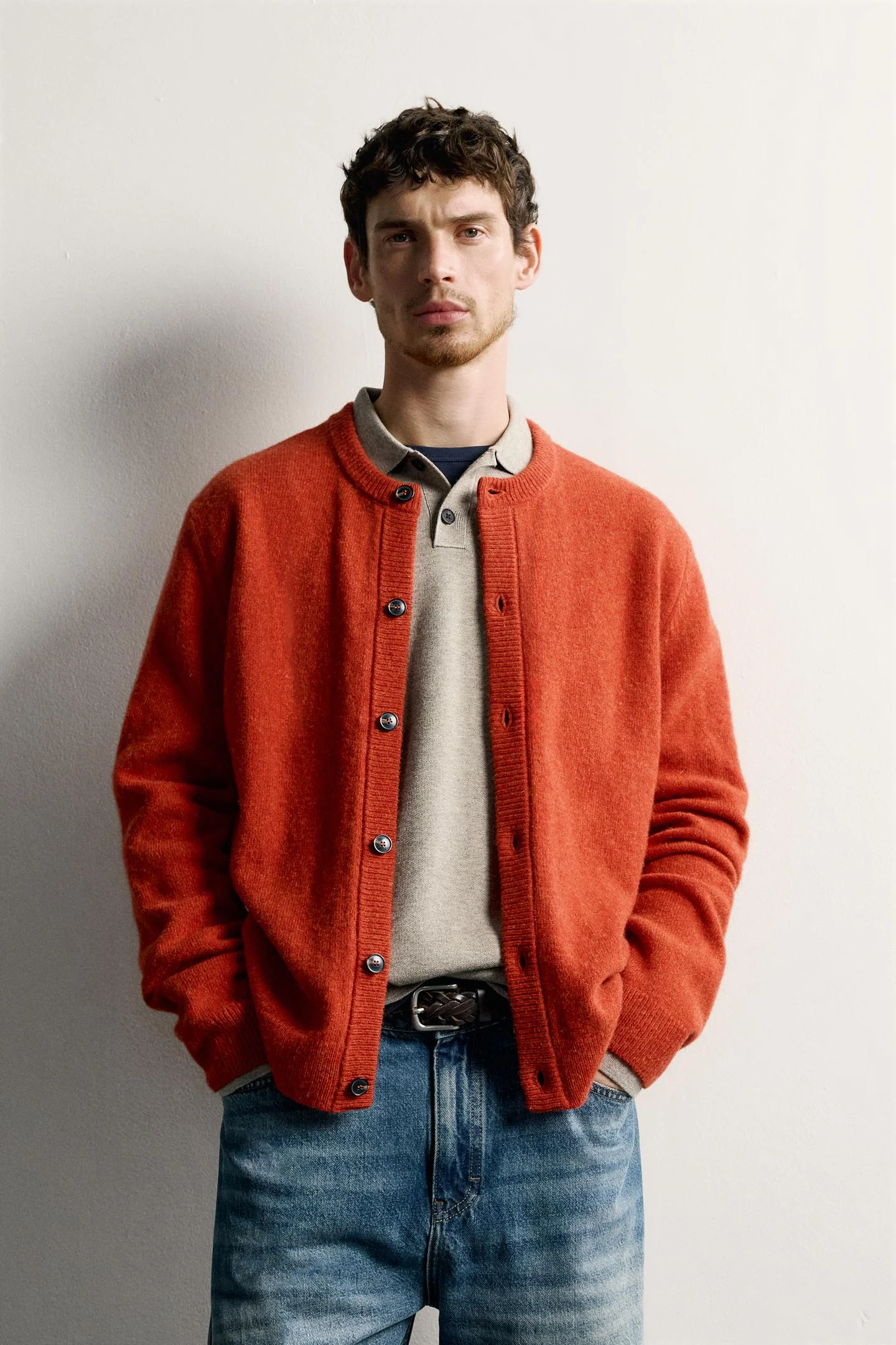 Кардиган Zara из смеси шерсти, оранжевый