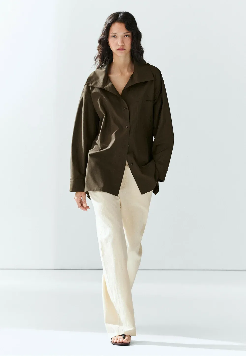 Рубашка с высоким воротником и пряжкой - короткое пальто Massimo Dutti, Khaki — фото 2