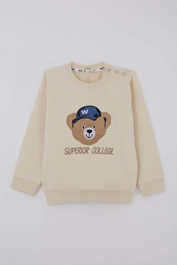 Детский спортивный комплект для мальчиков с принтом Baby Boy Tracksuit Set With Cute Teddy Bear Applique Breeze, Nude Color — фото 2