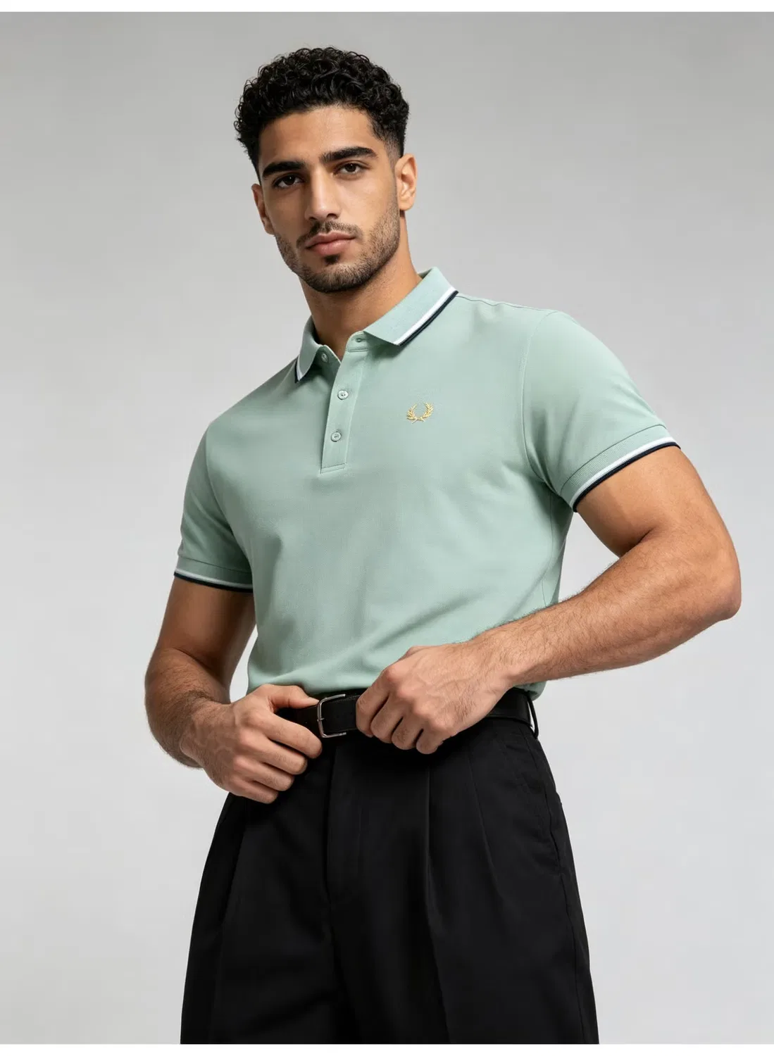 Поло с контрастными полосками, короткий рукав, Fred Perry, зеленый — фото 4