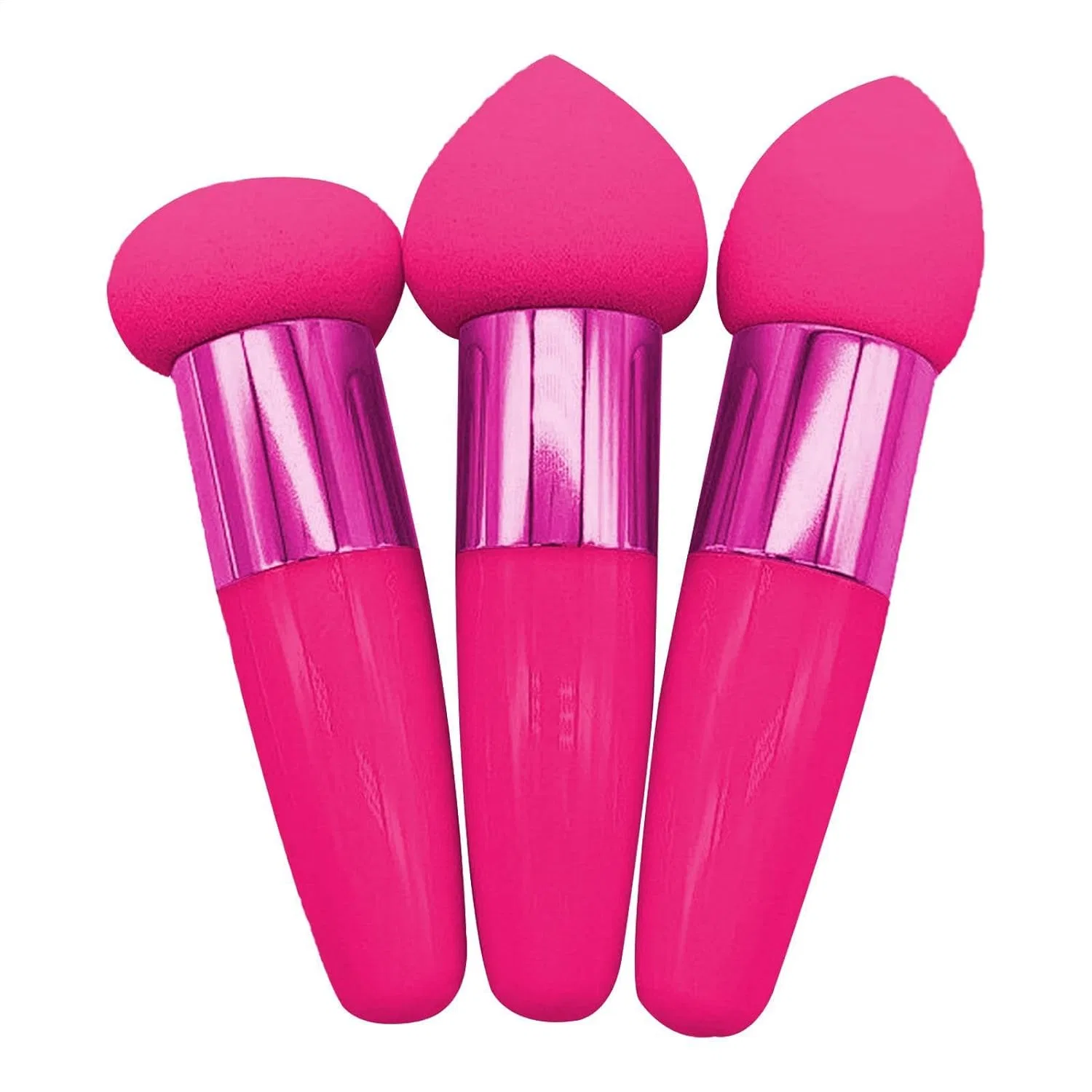 Спонж для макияжа, 3 шт, с ручкой, Generic, Hot Pink