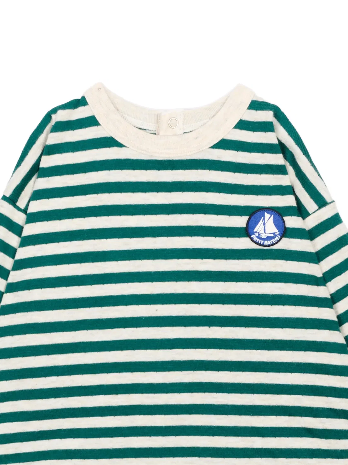Полосатая футболка с нашивкой-логотипом Petit Bateau, зеленый — фото 3