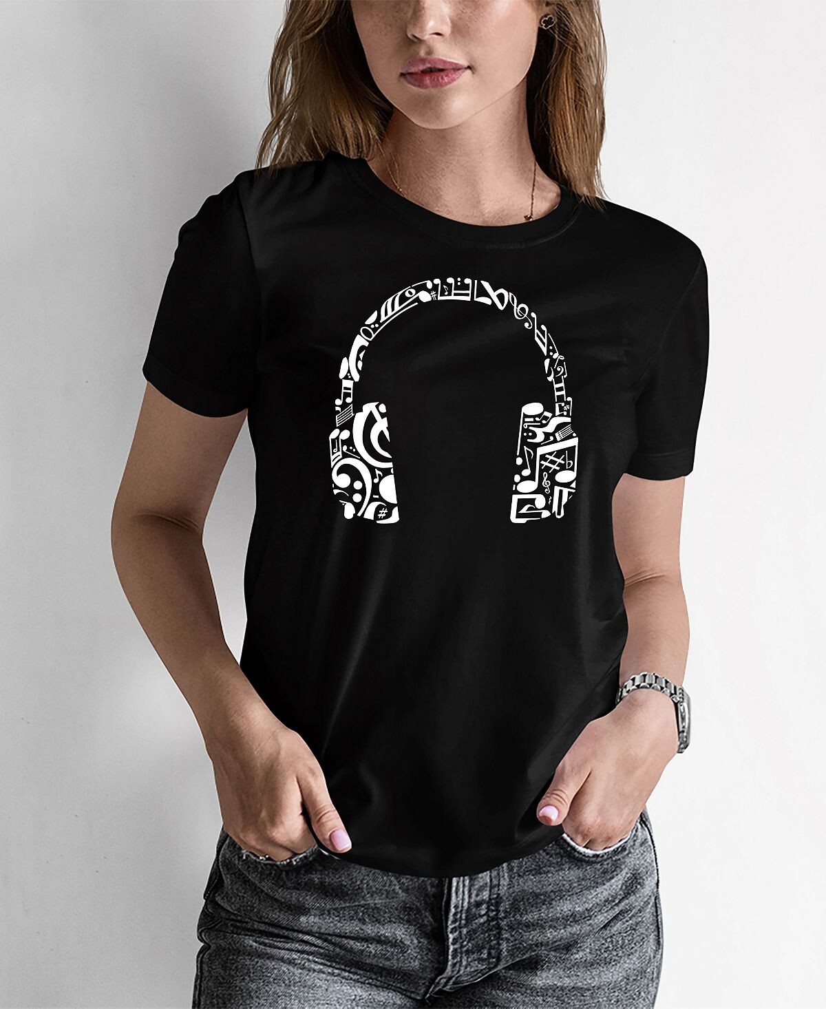 

Женская футболка word art music note с наушниками LA Pop Art, черный