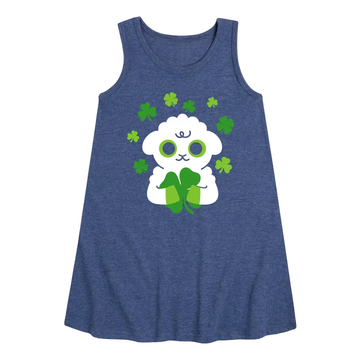 Детское платье-трапеция без рукавов с принтом Sheep Holding a Shamrock Instant Message, Heather Navy