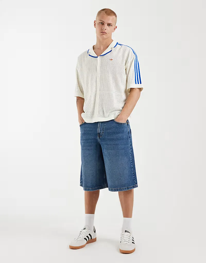 Вязаная рубашка Adidas Originals с отложным воротником, кремовый — фото 4