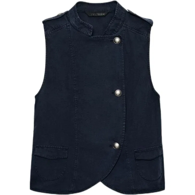 Женский топ без рукавов со стойкой ZARA, Blue