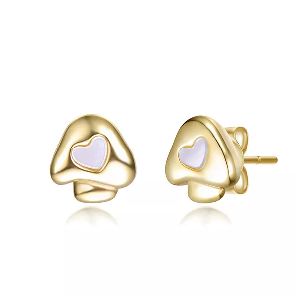 

Серьги-Гвоздики в форме сердечек и грибов, покрытые 14-каратным золотом с зеленой эмалью или белым перламутром Gigigirl, white