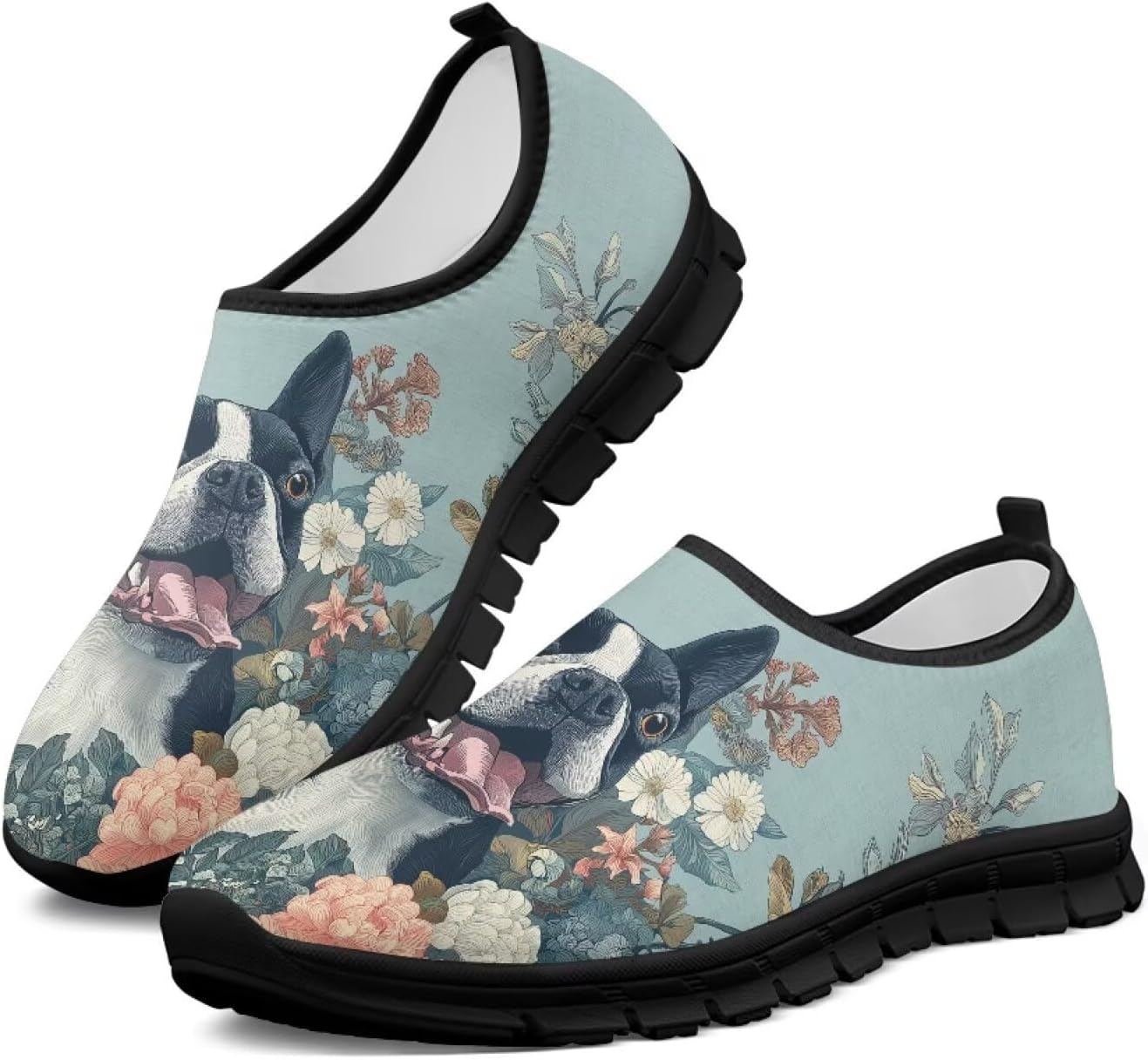 

Женские кроссовки для ходьбы с поддержкой свода стопы, слипоны, противоскользящие, удобные, дышащие, размер США 5.5-13.5 Chririnla, Elegant Floral Bulldog