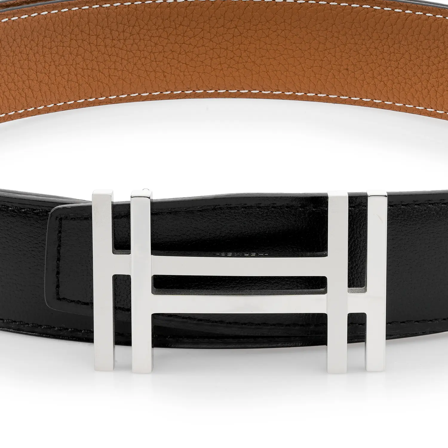HERMES Мужской ремень из коровьей кожи черный с золотым ширина 3.2 см, Black/Gold — фото 4