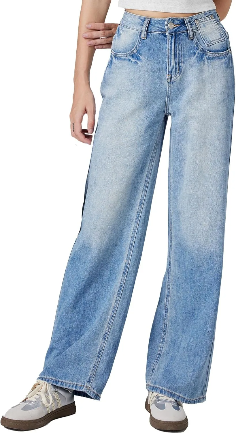 

Женские джинсы Wide Leg Mid Rise в стиле Baggy Boyfriend с эффектом поношенности SheDenim