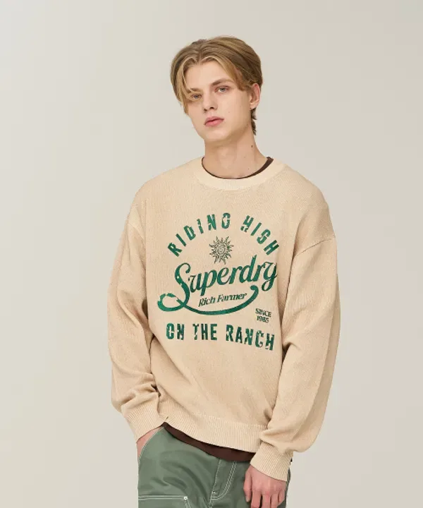 Свитер из хлопка, стираемый, Superdry, бежевый