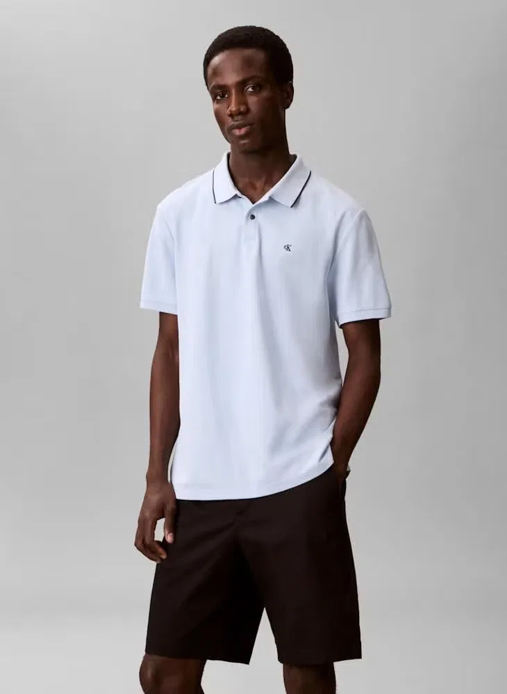 Поло хлопковое с контрастной отделкой Calvin Klein, голубой