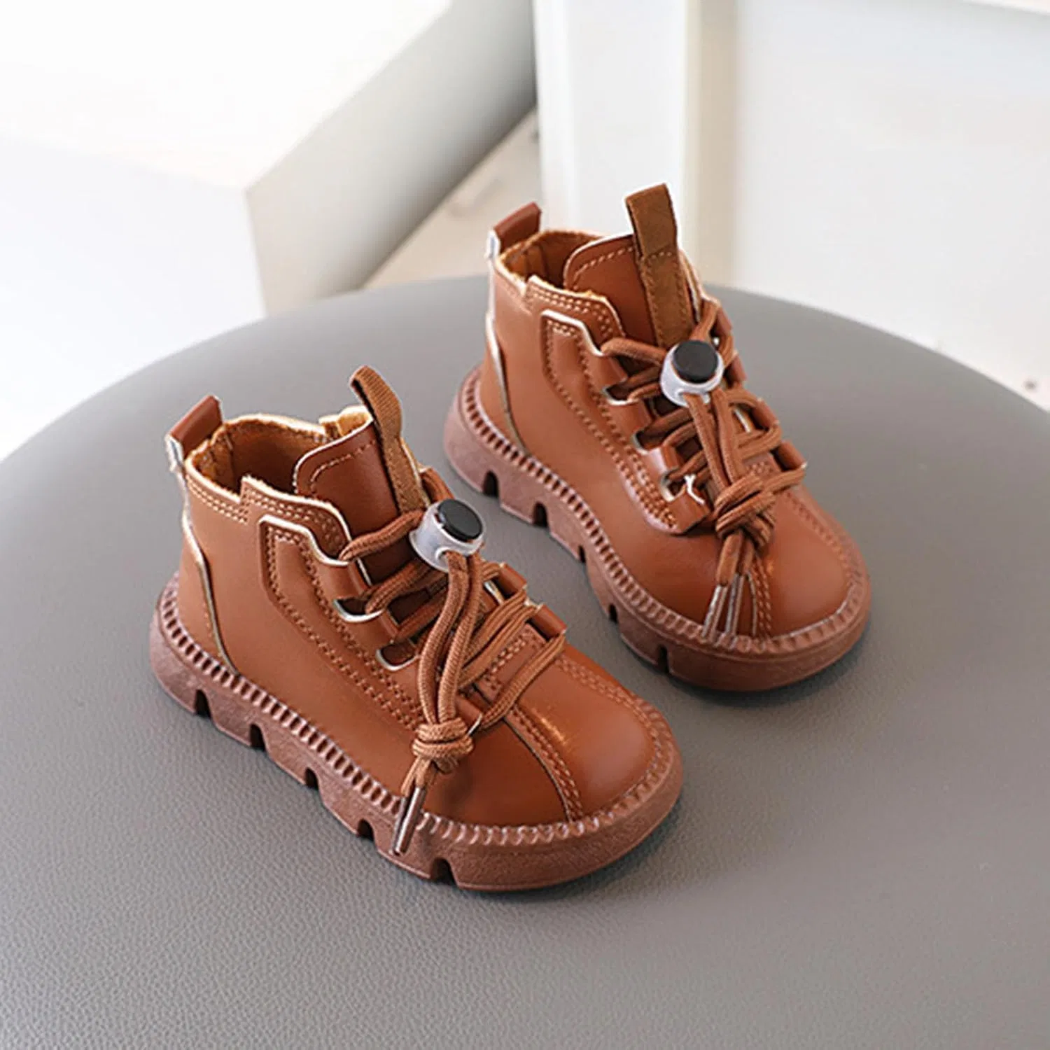 Детские ботинки для девочек на шнуровке с мехом SHOPESSA, Brown — фото 3