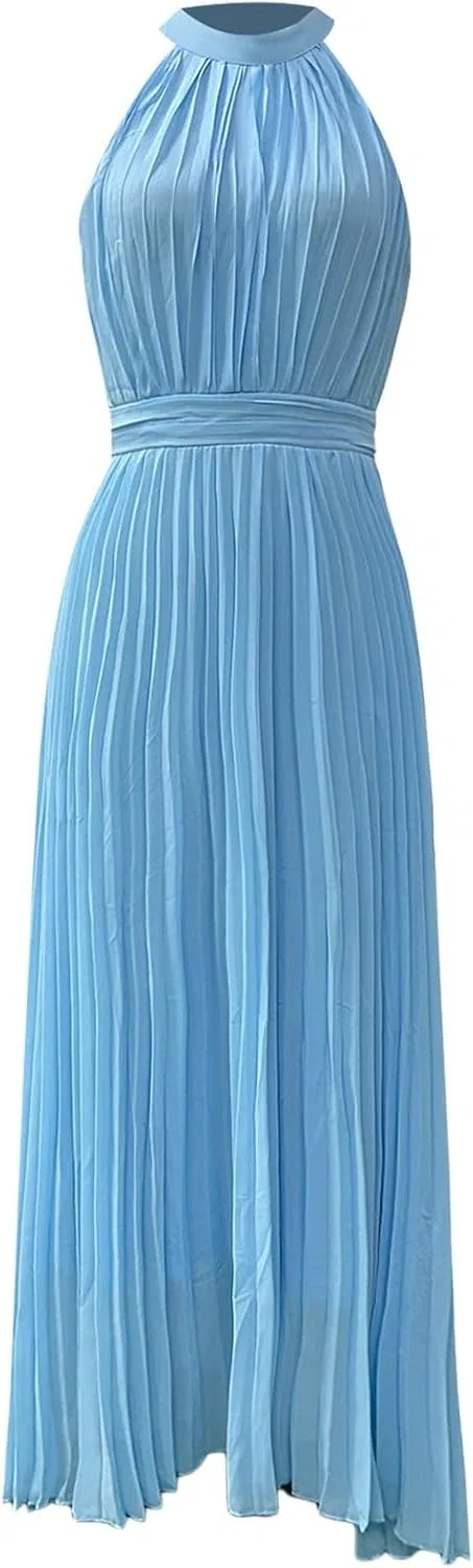 Женский летний сарафан макси sleeveless high waist slim fit, Blue — фото 3