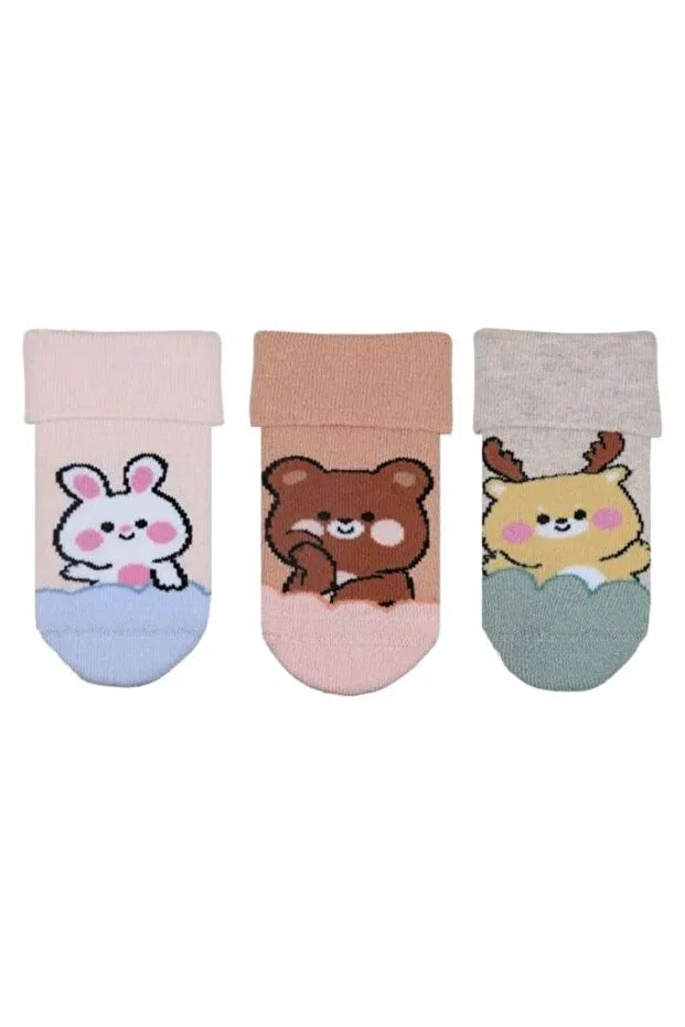 Детский набор носков с принтом Cute animals towel baby girl 3-piece socket assortment Bross, Asorti