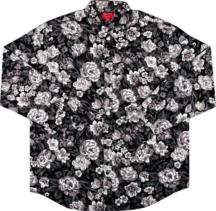 Рубашка Supreme Digi Floral Corduroy Shirt 'Black', разноцветный — фото 2