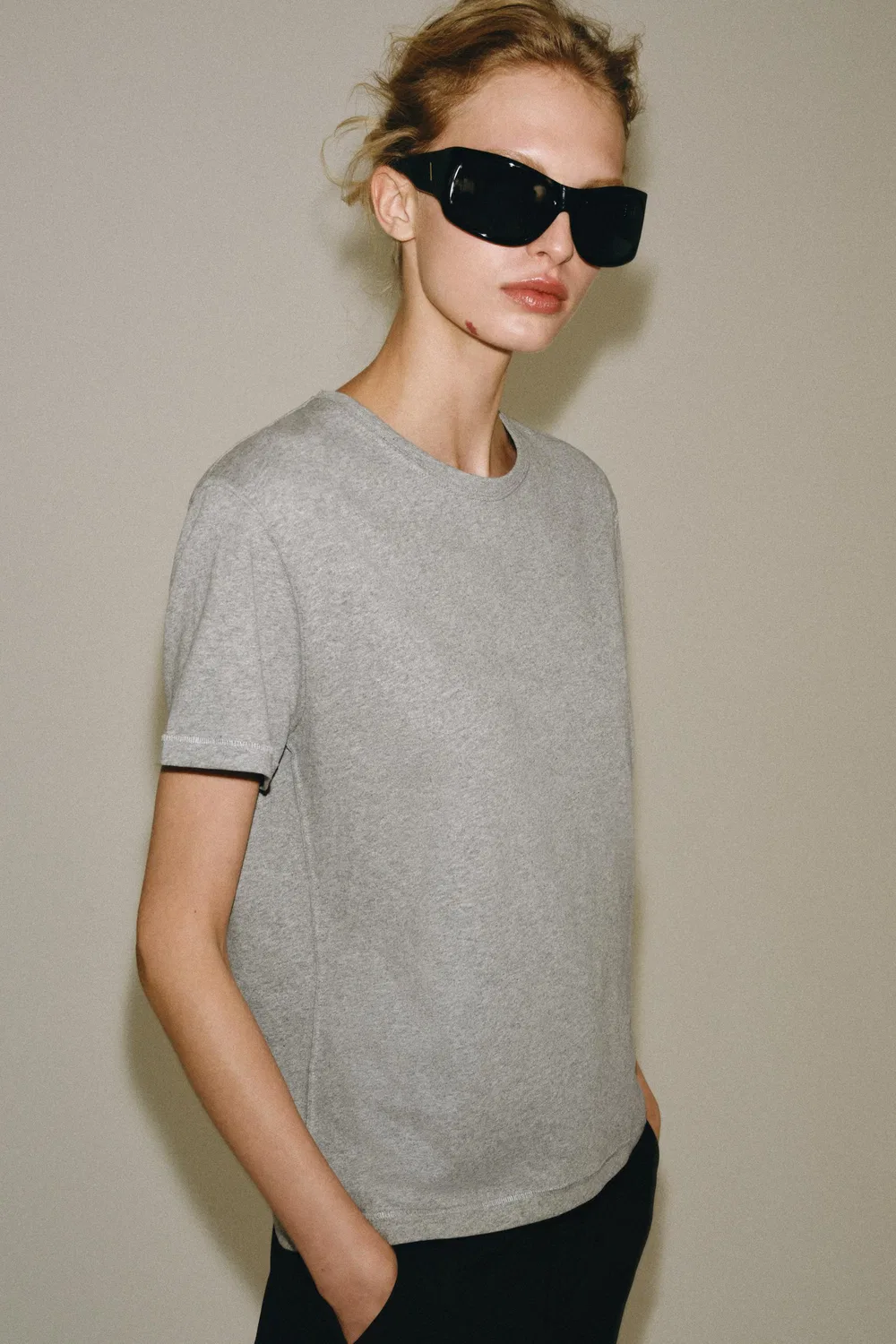 Футболка с круглым вырезом ZARA, Grey marl — фото 2