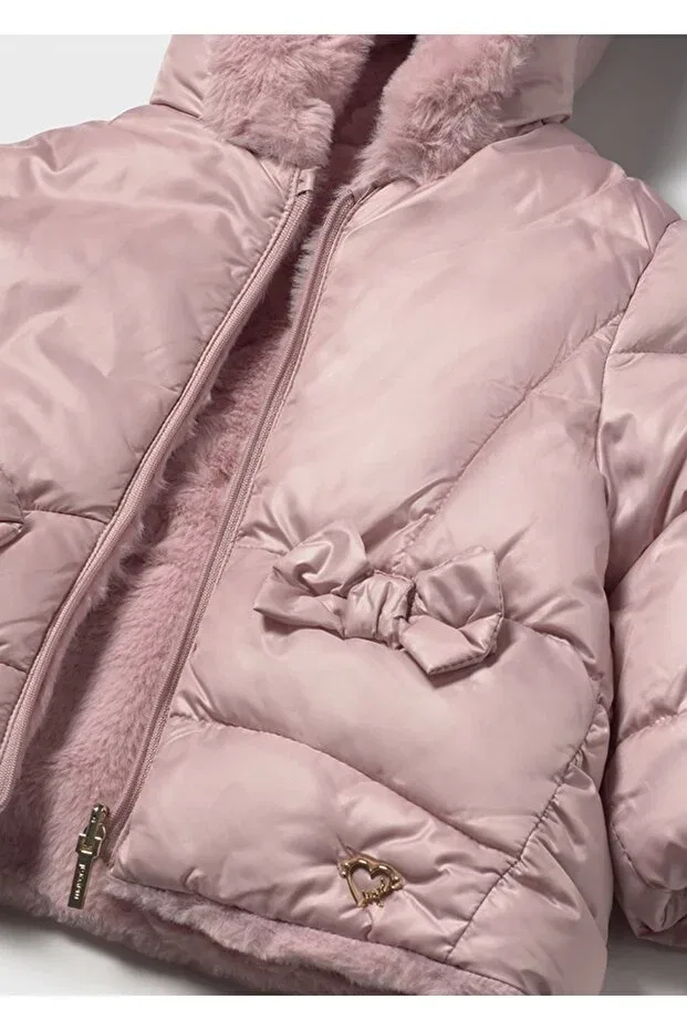 Детское пальто для девочек двустороннее из искусственного меха Mayoral, Beige — фото 4