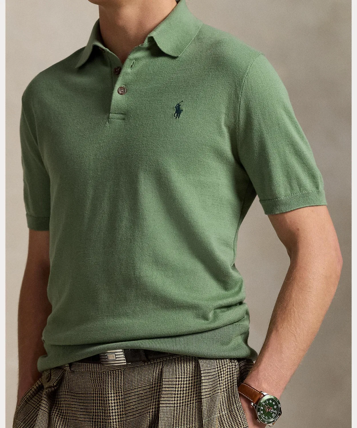 Мужской свитер с поло-воротником Cotton Polo Collar POLO RALPH LAUREN, Натуральный — фото 3