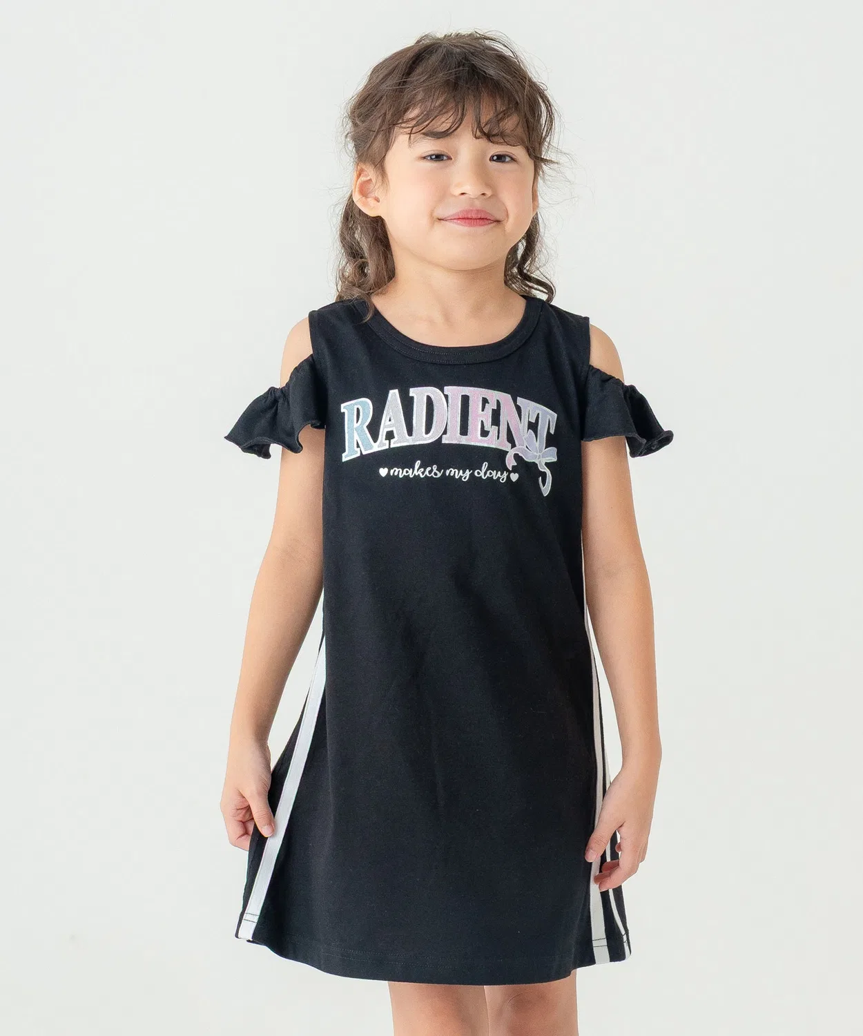 Детское платье для девочек с открытыми плечами, модель Side Line AIMABLE, Black