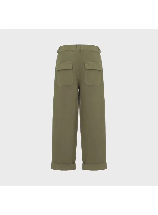 Брюки с утягивающим поясом и карманами Zara, оливковый — фото 3