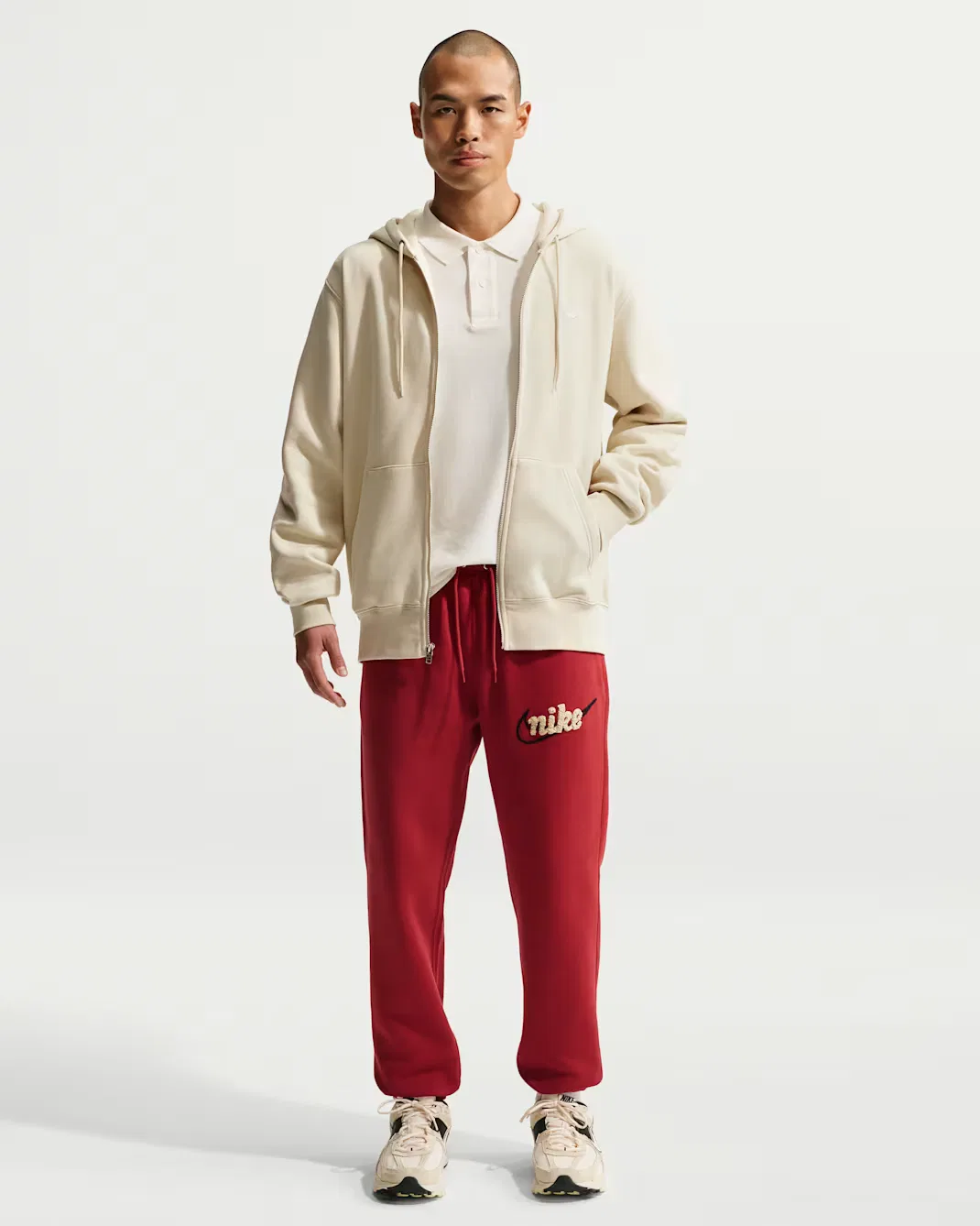 Мужская флисовая толстовка на молнии Nike Club, Light Khaki/Light Khaki/White — фото 4