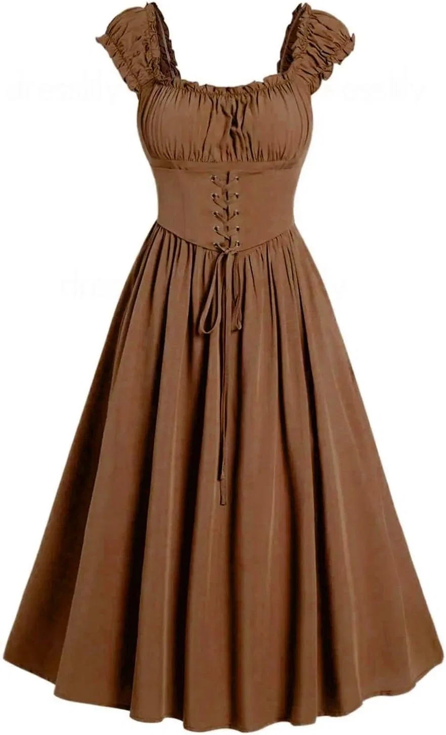 Женское кружевное платье оверсайз с разрывами Sleeveless Short Sleeve, Khaki