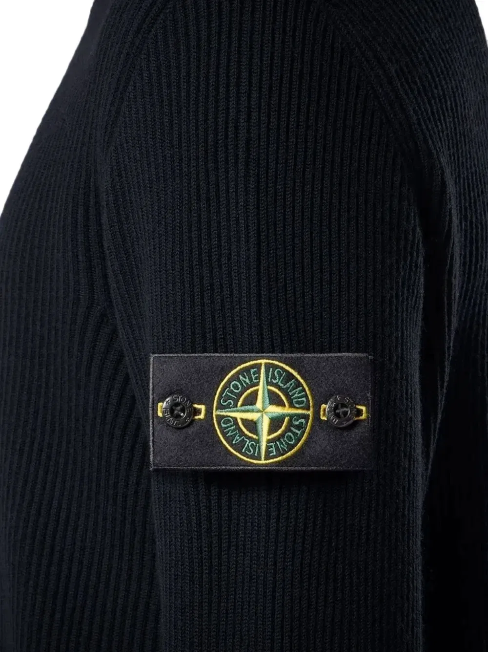 Вязаный кардиган на молнии в рубчик Stone Island, синий — фото 3