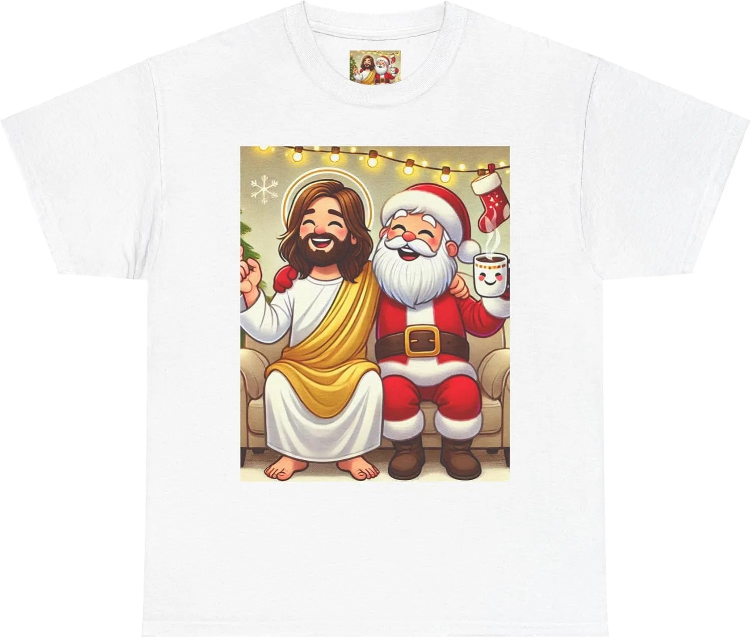 Женская футболка с принтом Funny Santa Jesus Hanging Out, белый