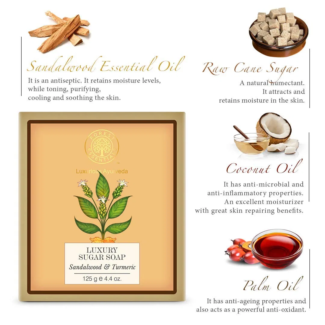 Твердое мыло Sandalwood and Turmeric, Forest Essentials, 125 г — фото 3