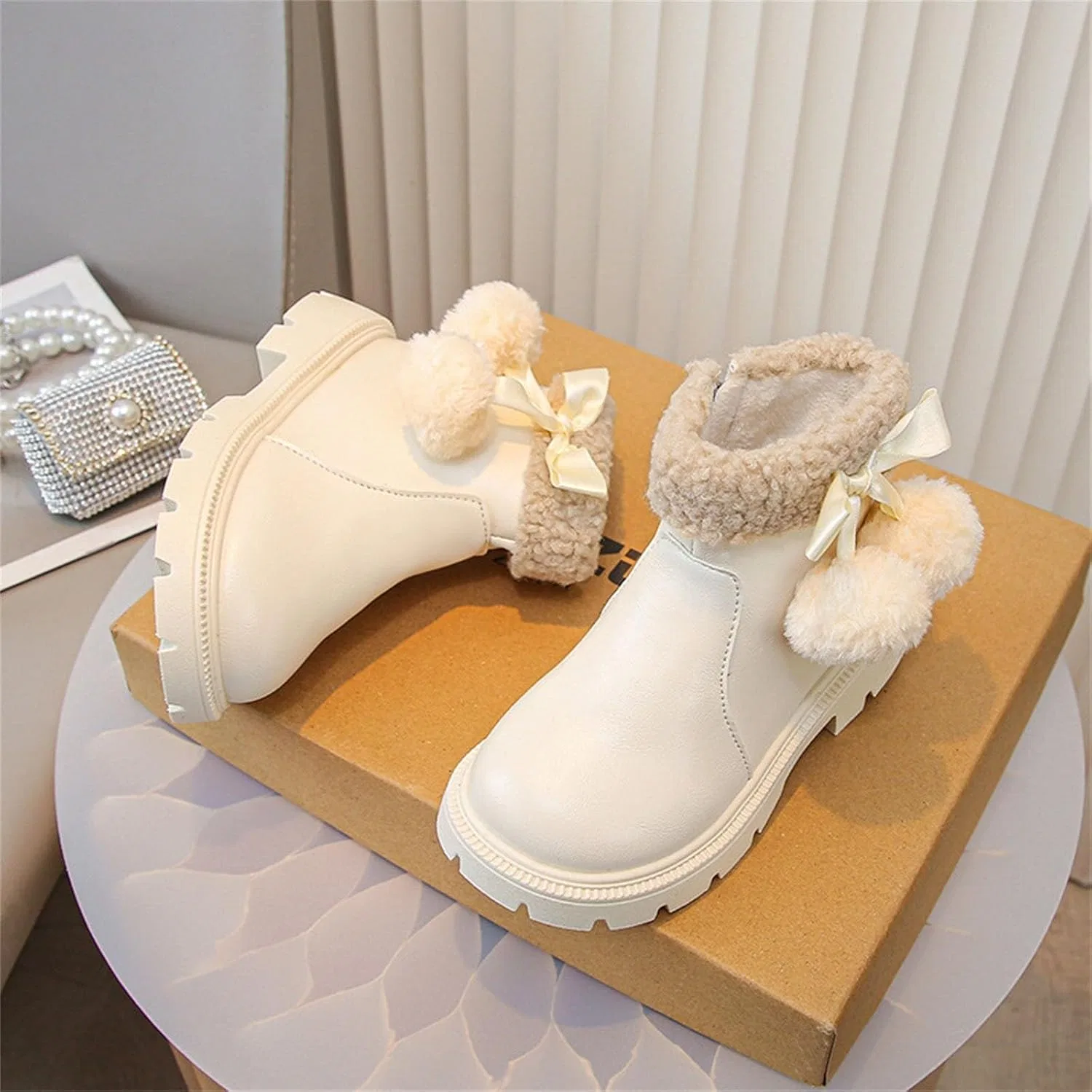 Детские ботинки для девочек с принтом SHOPESSA, Beige — фото 4