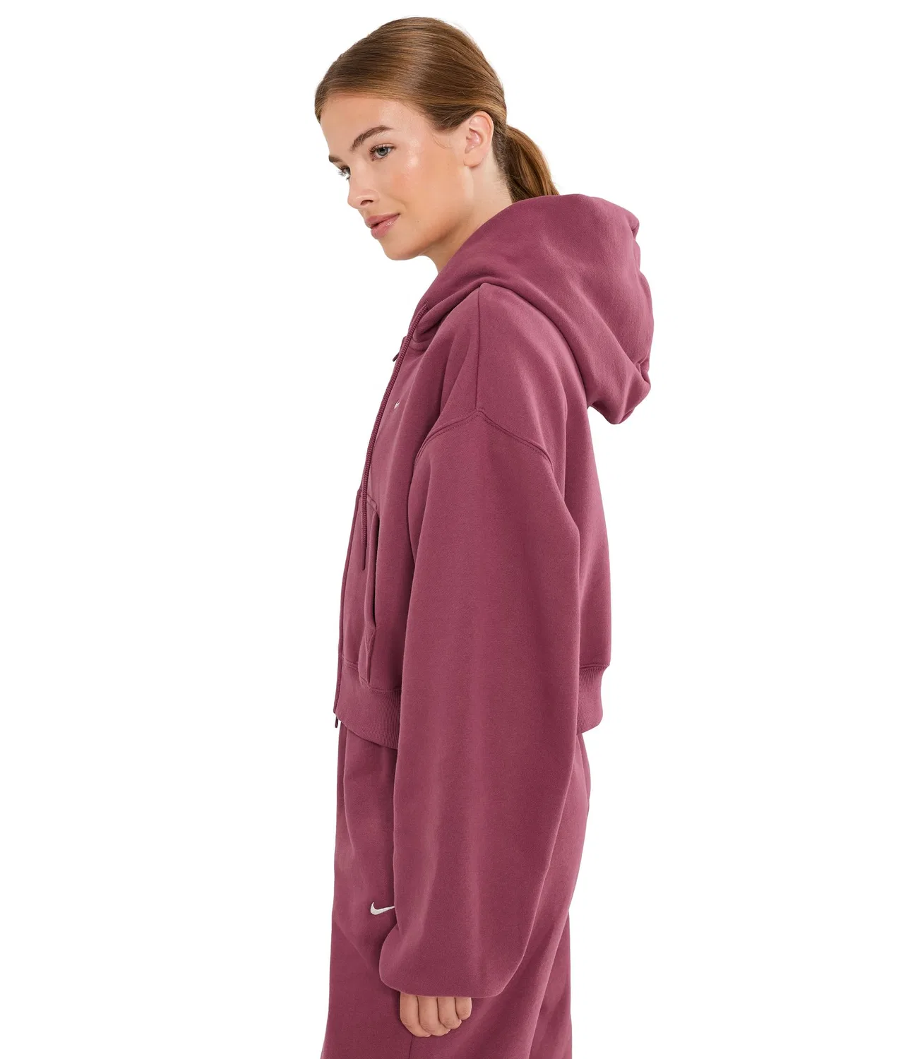 Укороченная толстовка Studio Fleece средней плотности на молнии. Nike, Pink Smoke/Sail — фото 3