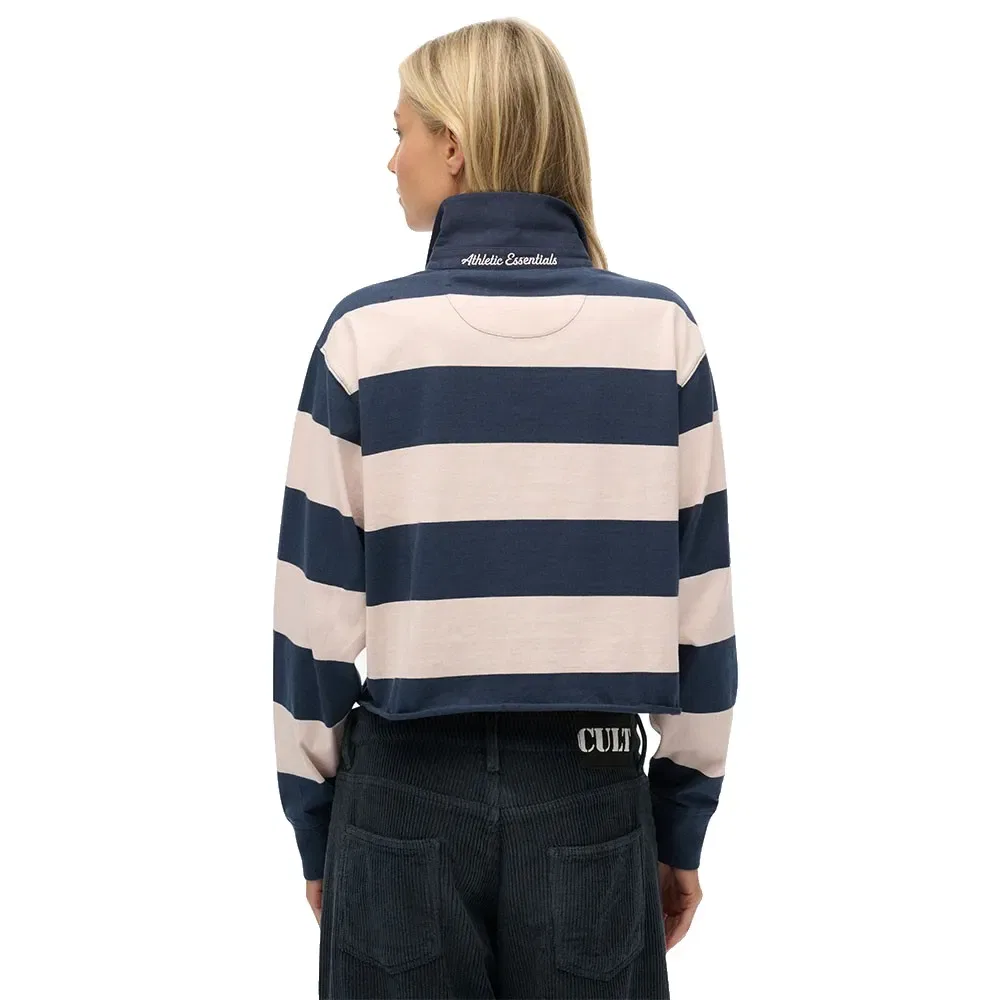 Лонгслив-поло Superdry Athletic Essential Cropped Stripe Rugby, синий — фото 2