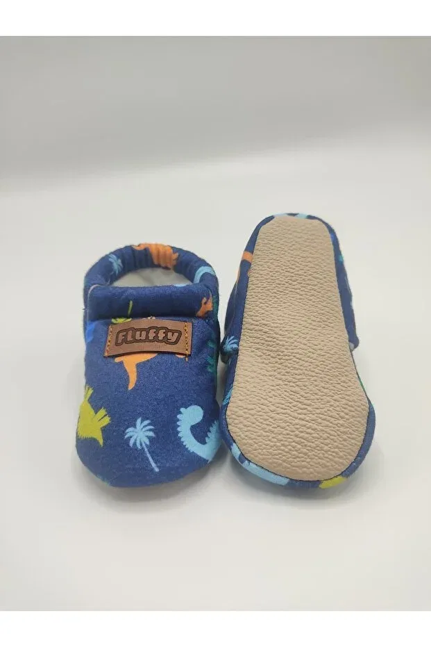 Детские домашние тапочки с принтом Fluffy, Dinosaur Patterned Blue — фото 4
