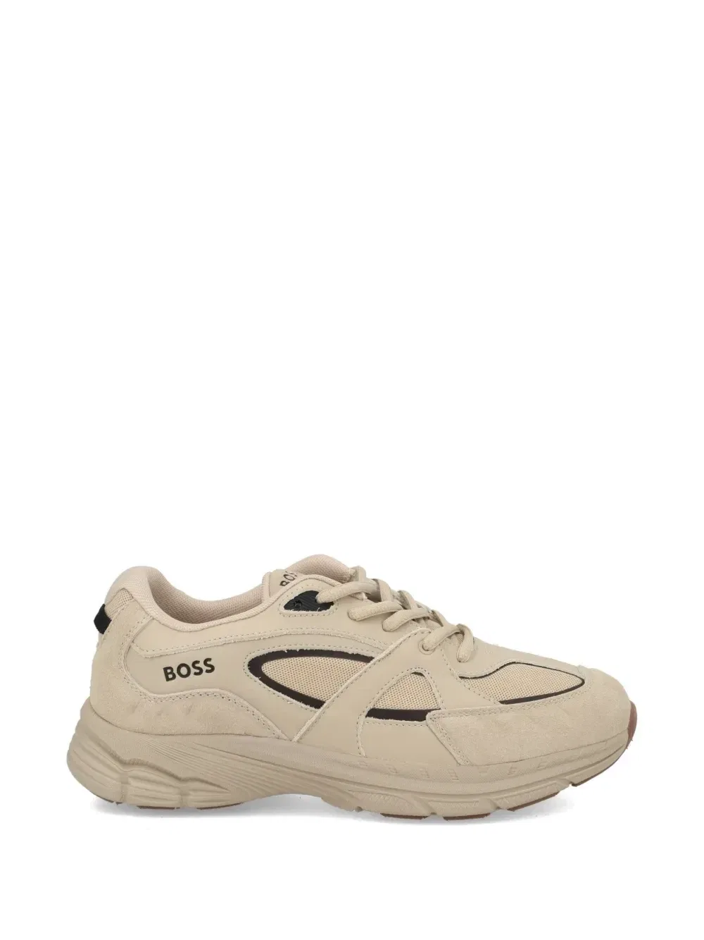 Кроссовки из кожи и сетки BOSS Kidswear, бежевый