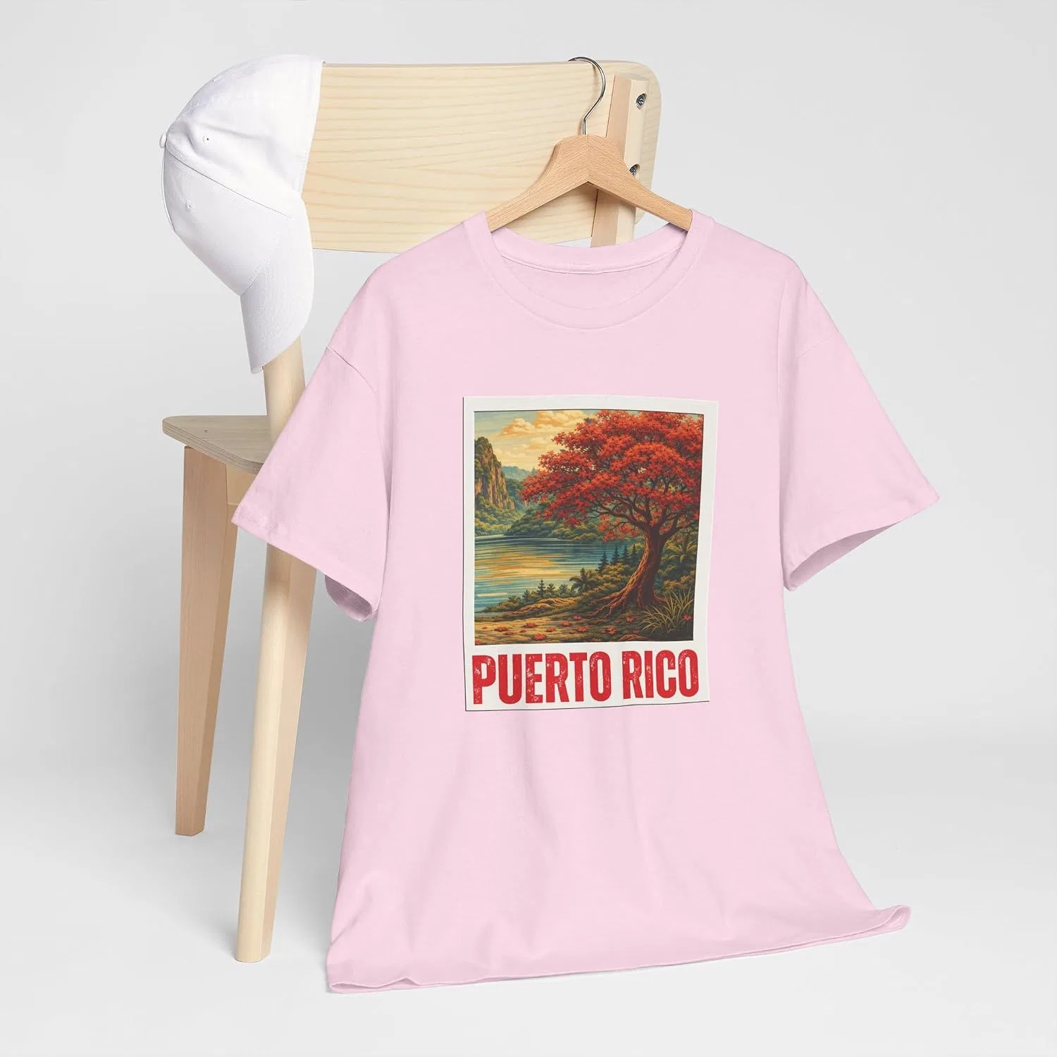 Женская футболка с принтом Puerto Rico Scenic Boricua Heritage Mountain Flamboyan, светло-розовый — фото 3