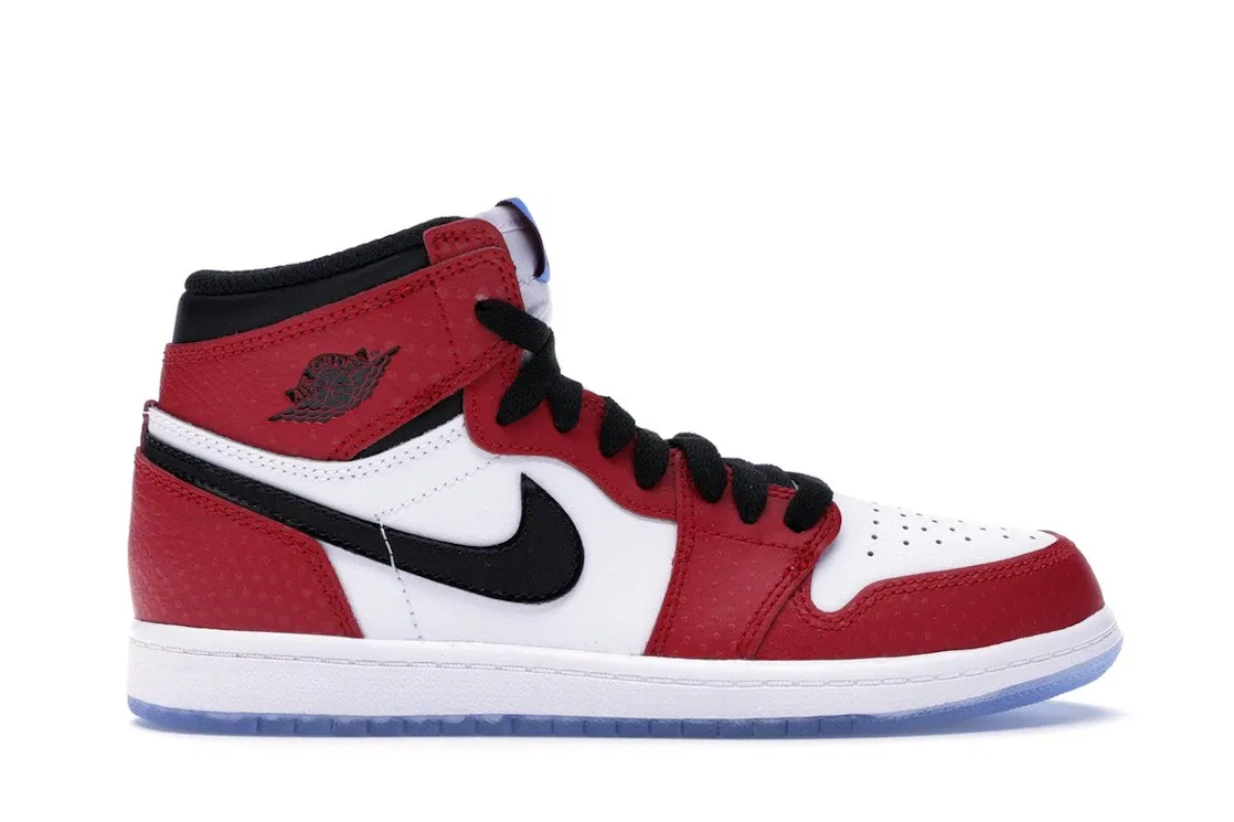 Детские кроссовки высокие с принтом Jordan 1 Retro High Spider-Man Origin Story (PS) Jordan, Gym Red/Black-White-Photo Blue