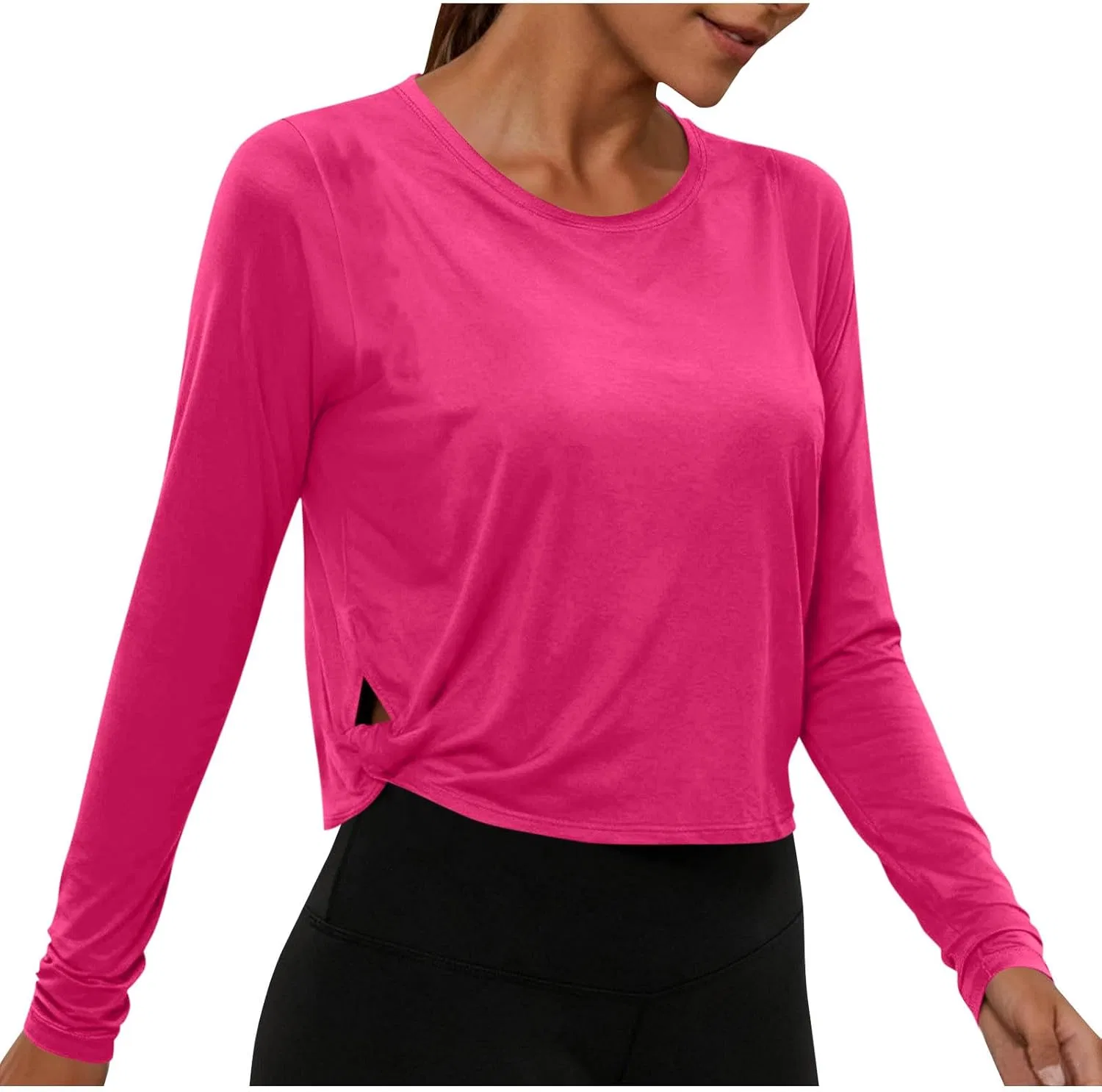 Женская легкая футболка с длинным рукавом Crop Tops, Hot Pink