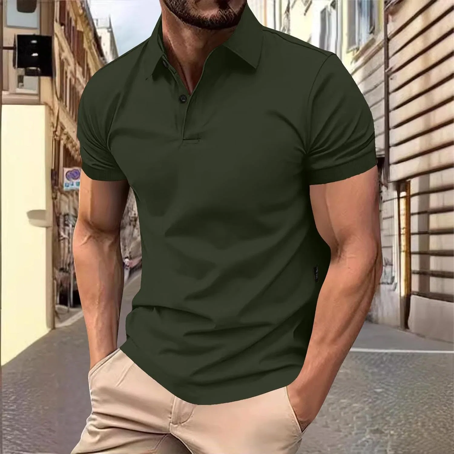 Мужская повседневная футболка поло Regular Fit, Army Green — фото 2