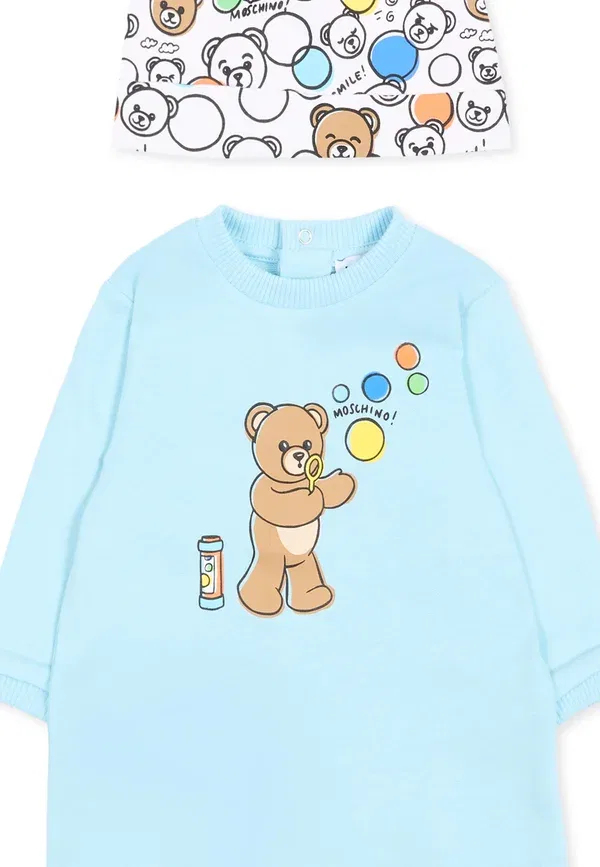 Комплект боди и шапка с животными Babygrow+Hat set unisex Moschino, baby sky blue, голубой — фото 3