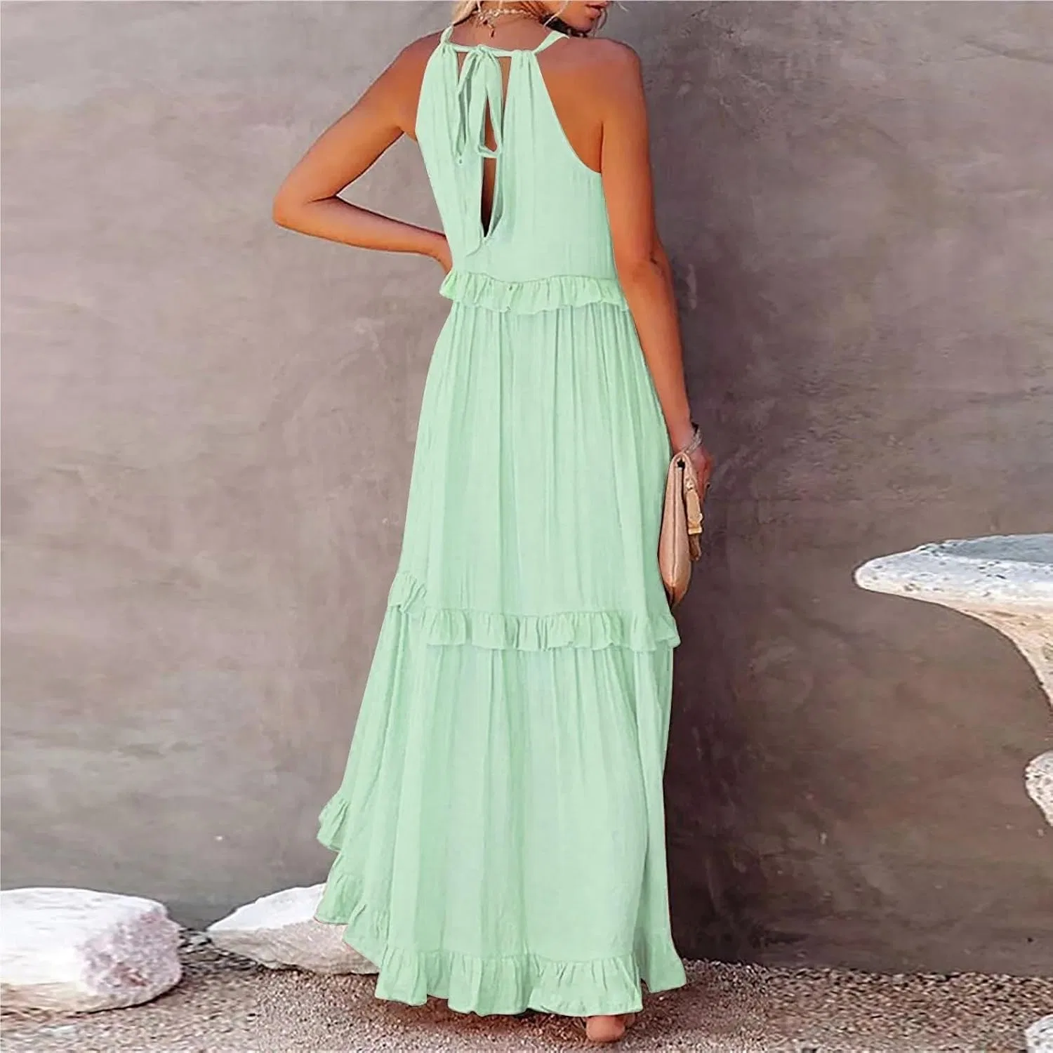 Женское длинное повседневное платье без рукавов Plus Size, Mint Green — фото 4