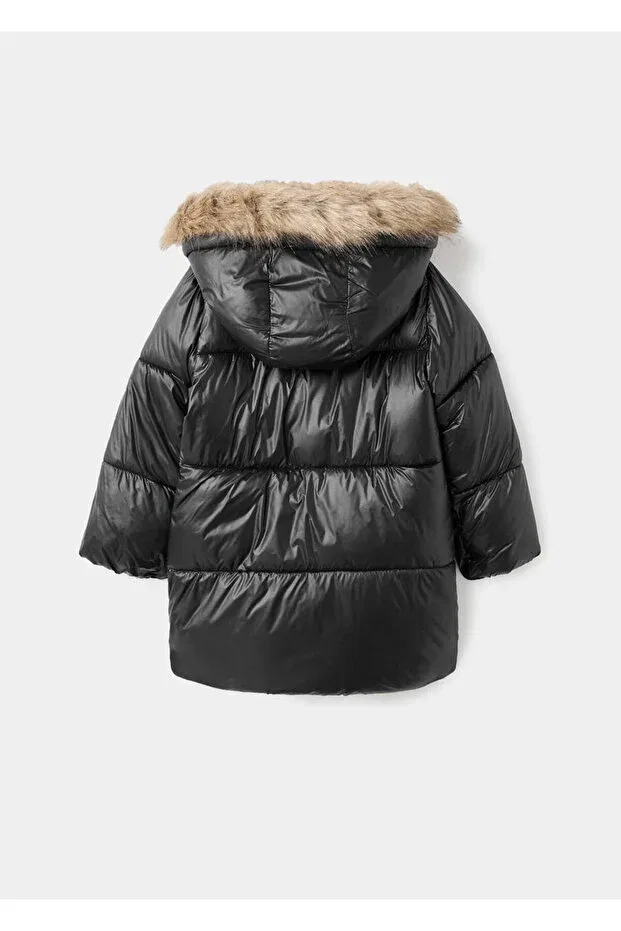 Детское пальто для девочек с длинным рукавом Mango Kids, Black — фото 3