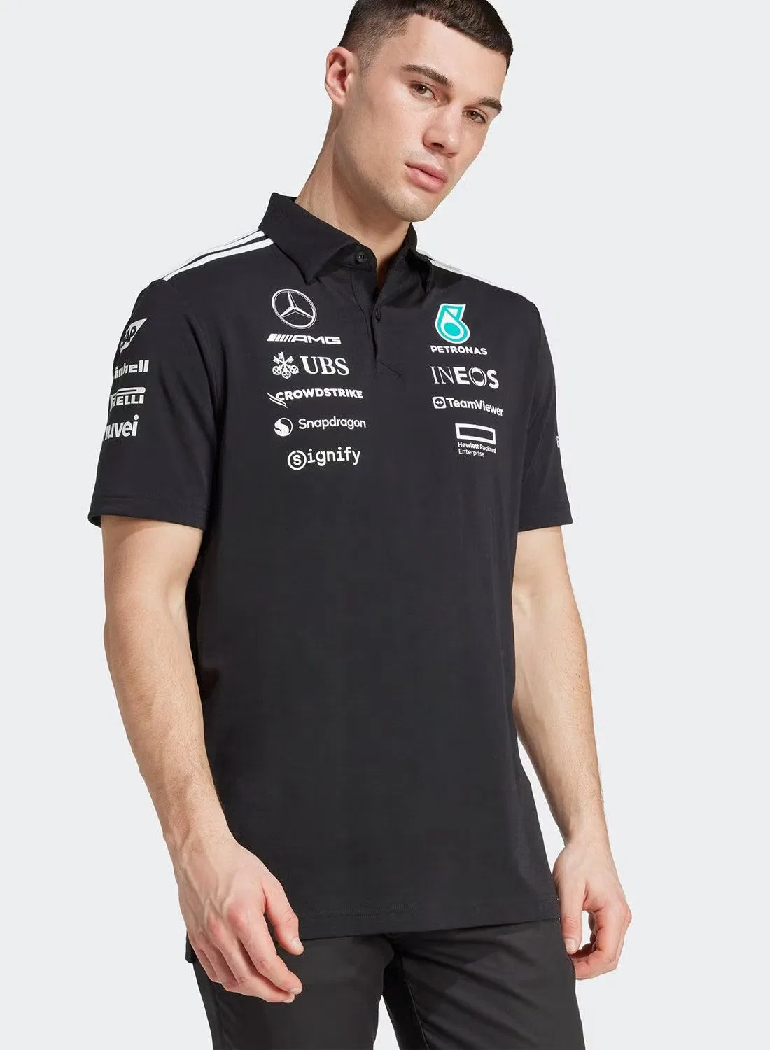 Поло с логотипом Mercedes - AMG Petronas Formula One Team Adidas, черный — фото 3