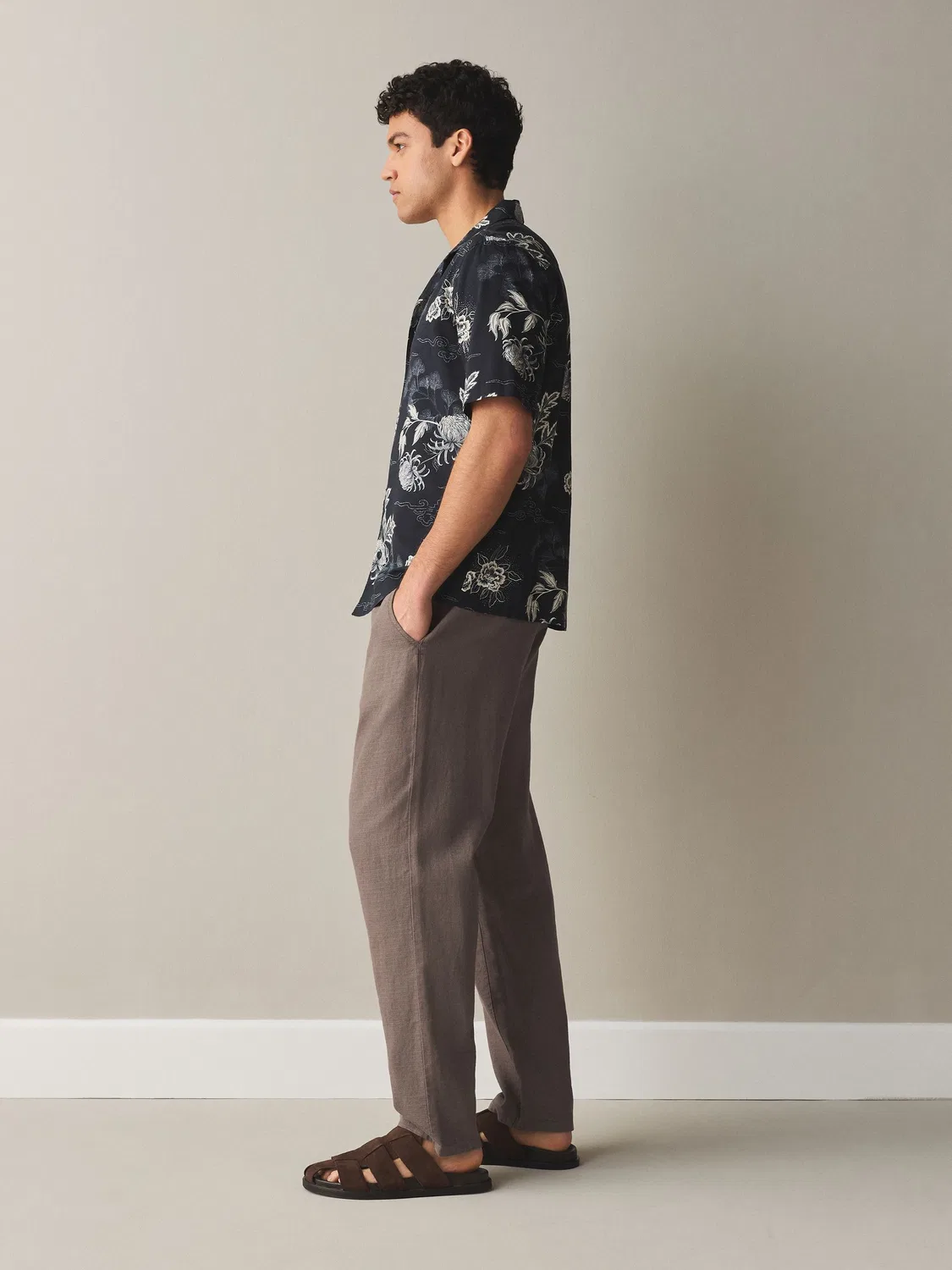 Брюки из льняной смеси, Regular Tapered Fit Next, грибной коричневый — фото 2