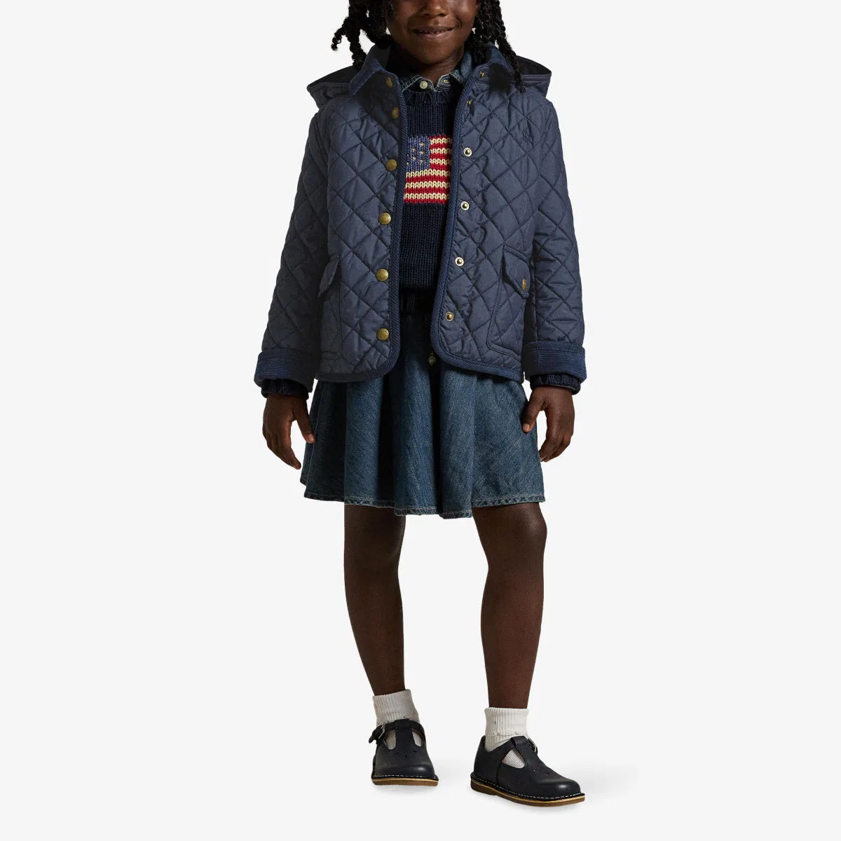 Стеганая куртка с капюшоном для девочек, в стиле "амбар" Polo Ralph Lauren, темно-синий — фото 2