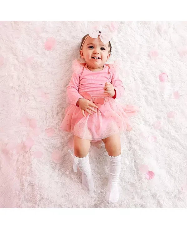 Детский комбинезон с длинным рукавом Flocked Heart Tiered Long Sleeve Tutu Bodysuit Sweet Wink, Soft Pink — фото 3