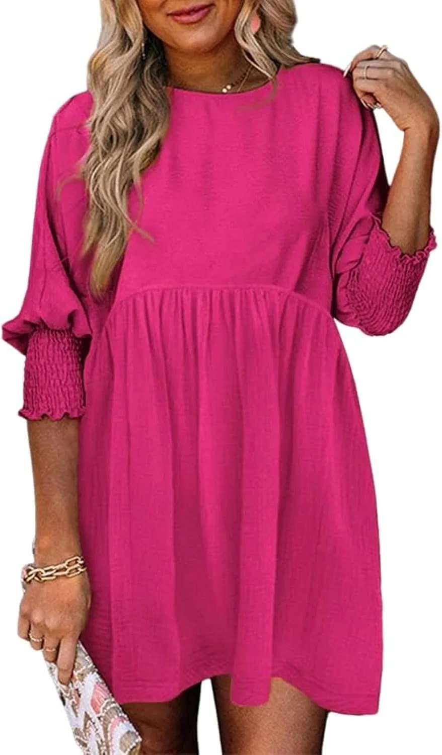 Женское платье-футболка с коротким рукавом-фонарик, Rose Red