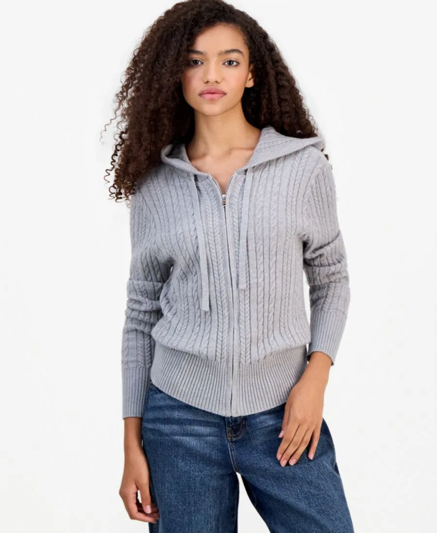 Женский свитер с кабельным узором и молнией Madden Girl, Lt Grey Heather